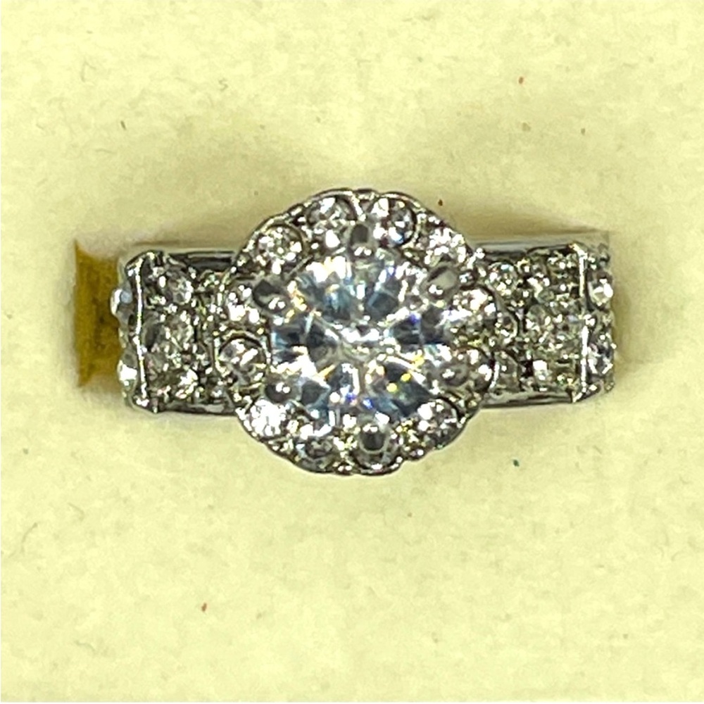 New Sterling silver white sapphire ring bold statement engagement size 5.25
